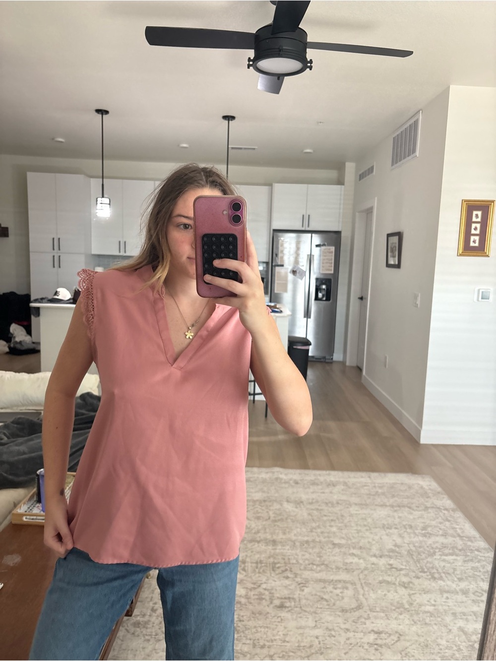 H&M Dusty Rose Sleeveless V-Neck Blouse